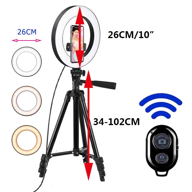 Home1992โข 26cm Led Selfie Ring Light  Bluetooth Tripod Holder