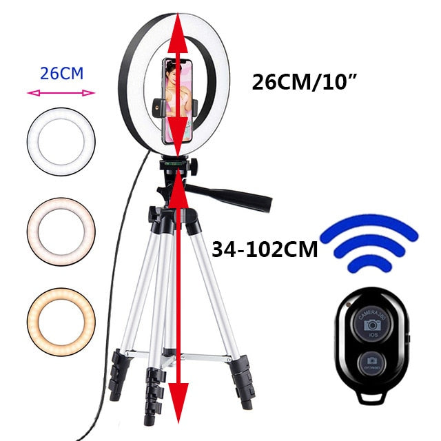 Home1992โข 26cm Led Selfie Ring Light  Bluetooth Tripod Holder