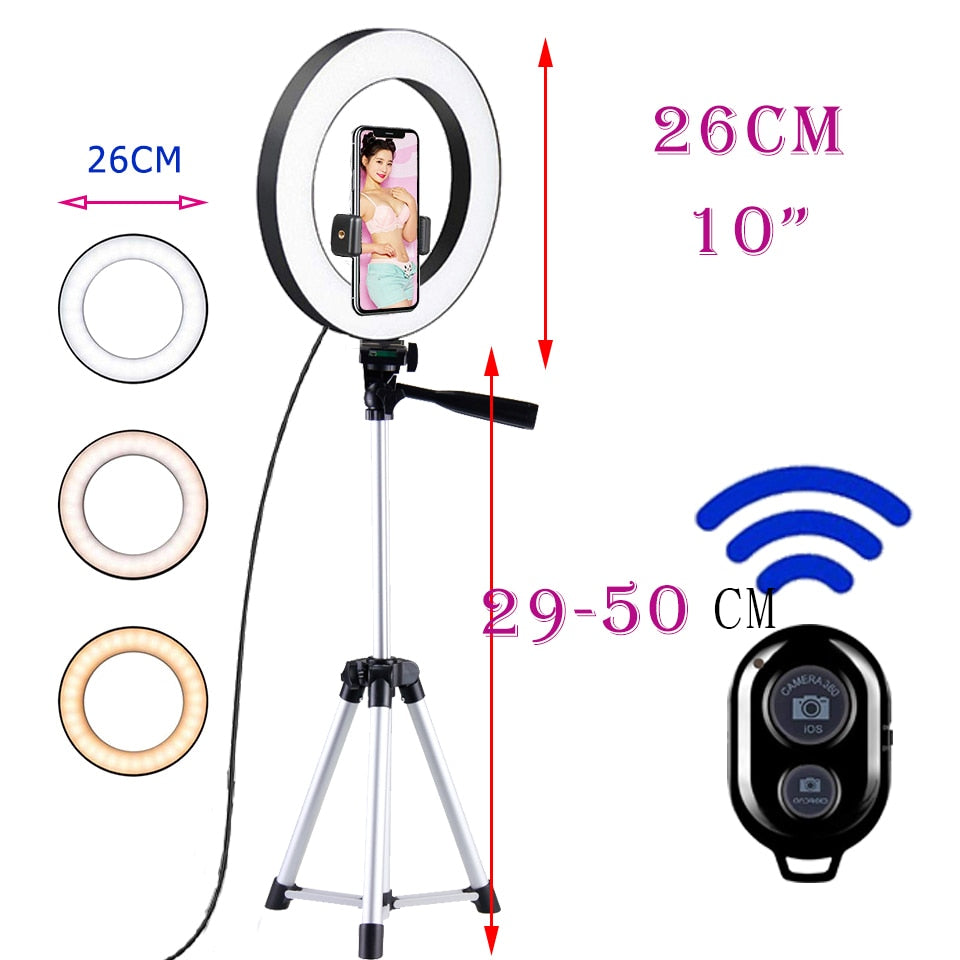 Home1992โข 26cm Led Selfie Ring Light  Bluetooth Tripod Holder