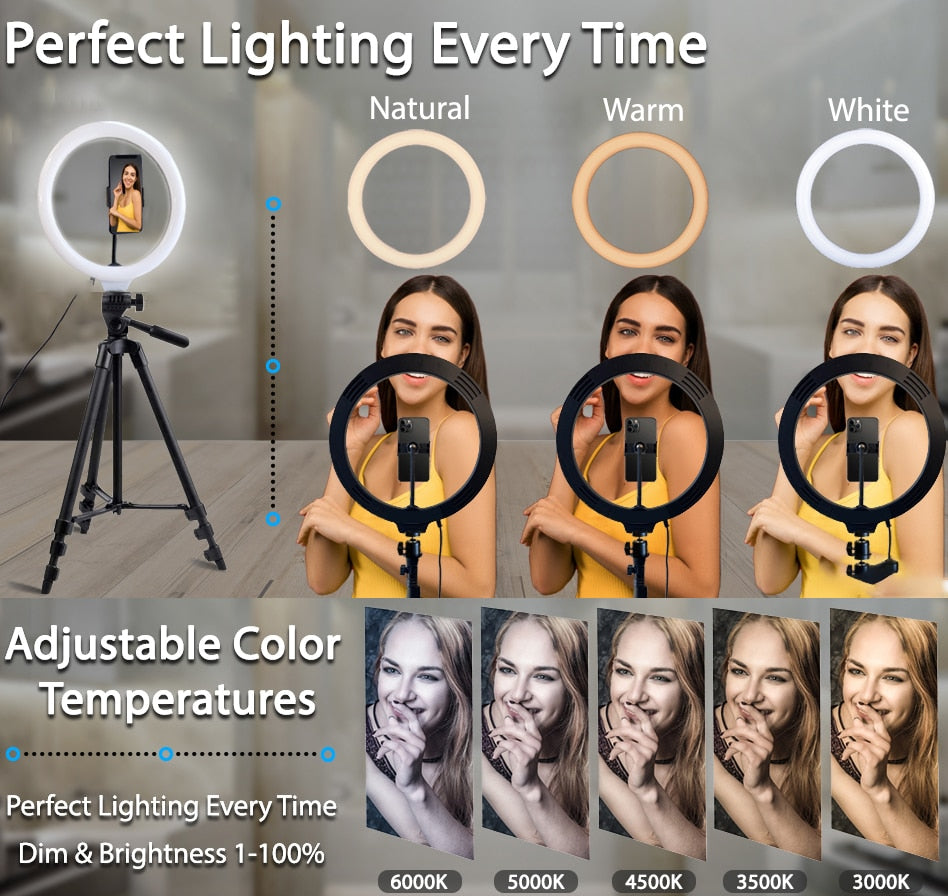 Home1992โข 26cm Led Selfie Ring Light  Bluetooth Tripod Holder