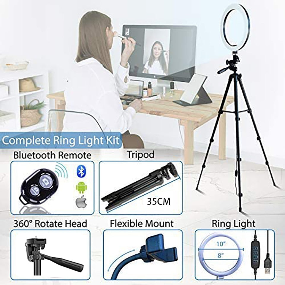 Home1992โข 26cm Led Selfie Ring Light  Bluetooth Tripod Holder