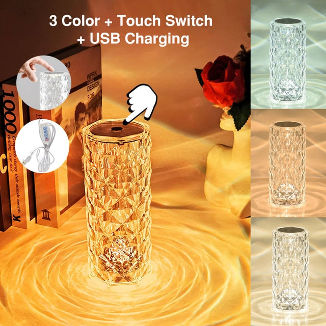Home1992⢠LED Crystal Table Lamp Rose Light Projector
